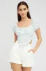 Blue Ditsy Crop Top Short Sleeve Square Neck sold by Ally Fashion