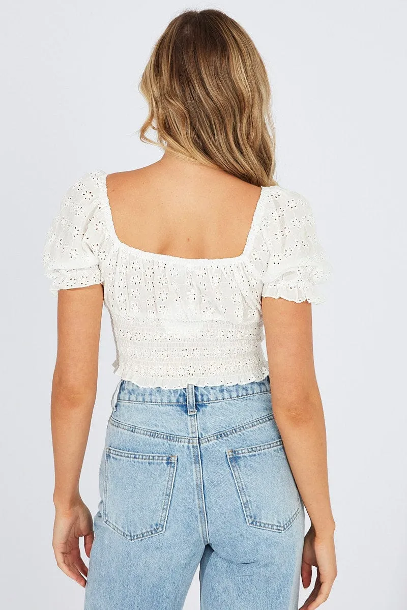 White Crop Top Short Sleeve Eyelet sold by Ally Fashion product image thumbnail 5