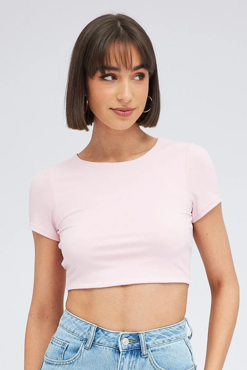Pink Supersoft Crop Top Short Sleeve sold by Ally Fashion product image thumbnail 3