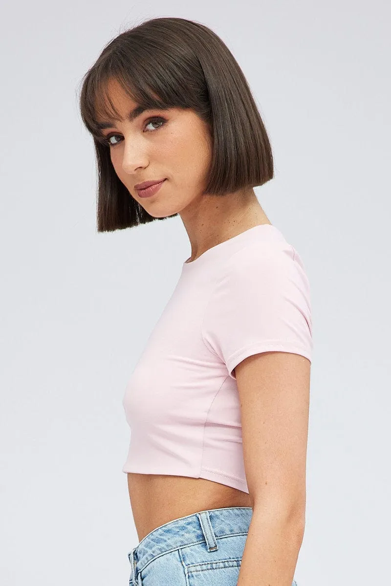 Pink Supersoft Crop Top Short Sleeve sold by Ally Fashion product image thumbnail 4