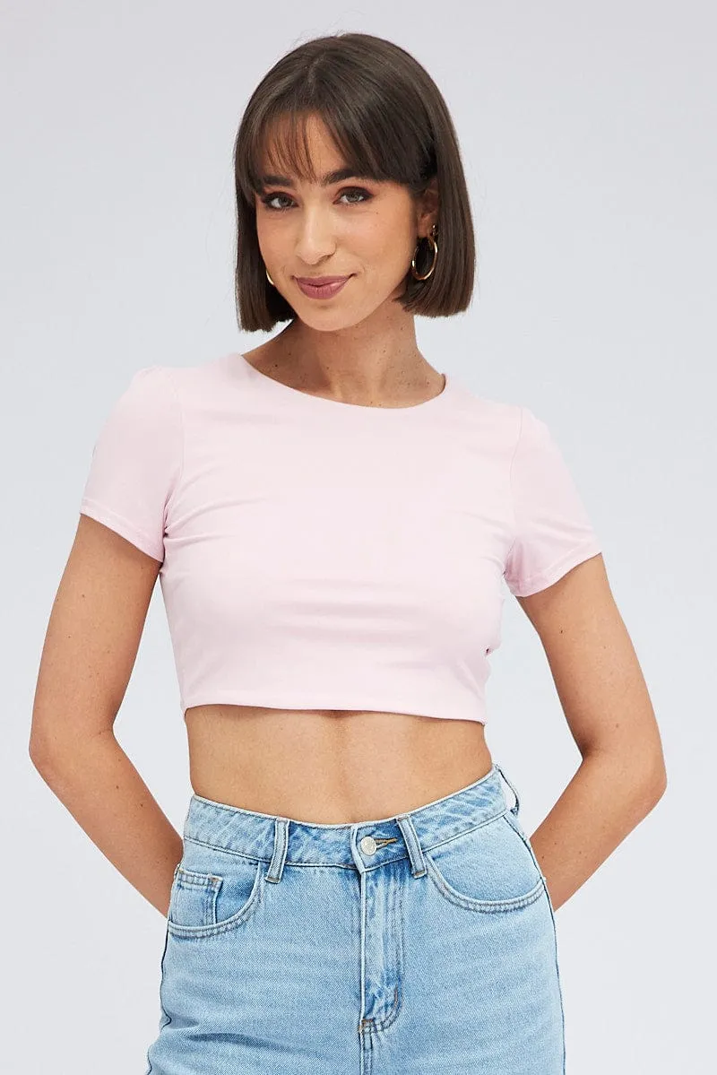 Pink Supersoft Crop Top Short Sleeve sold by Ally Fashion