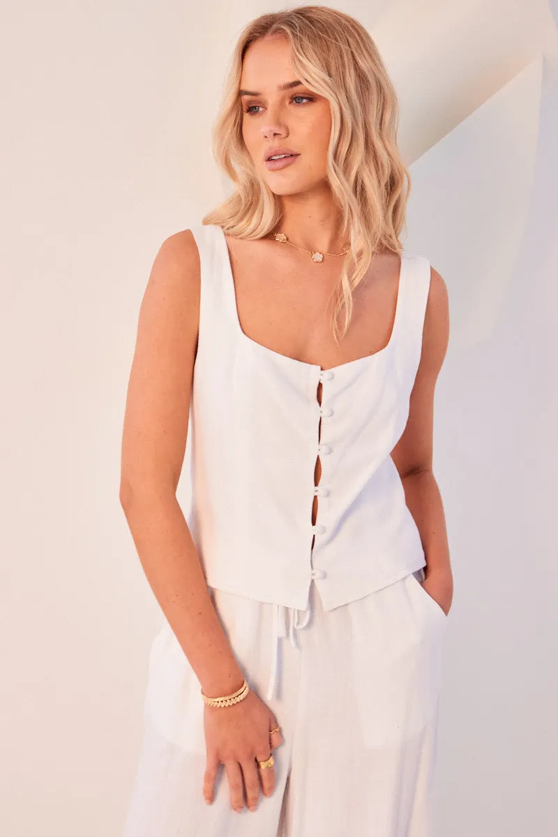 White Top Sleeveless Button Front sold by Ally Fashion product image thumbnail 3