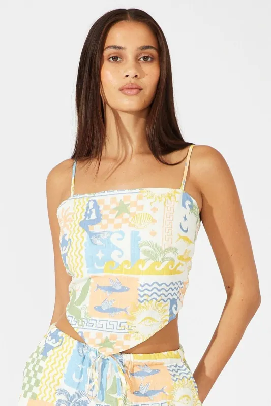 Multi Abstract Linen Scarf Cami sold by Ally Fashion