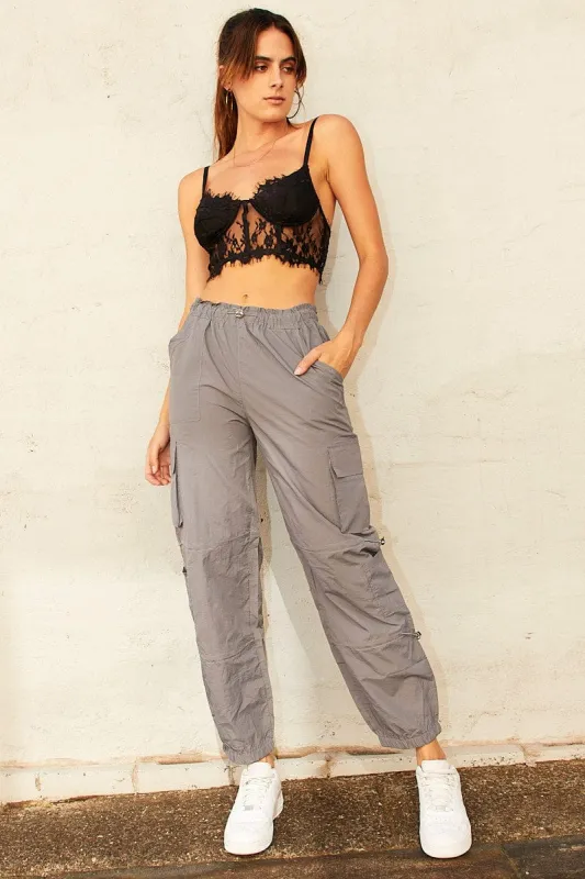 Grey Cargo Parachute Pants sold by Ally Fashion