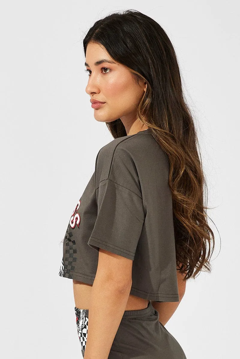 Grey Motocross Graphic Tee Cropped T-shirt sold by Ally Fashion product image thumbnail 4
