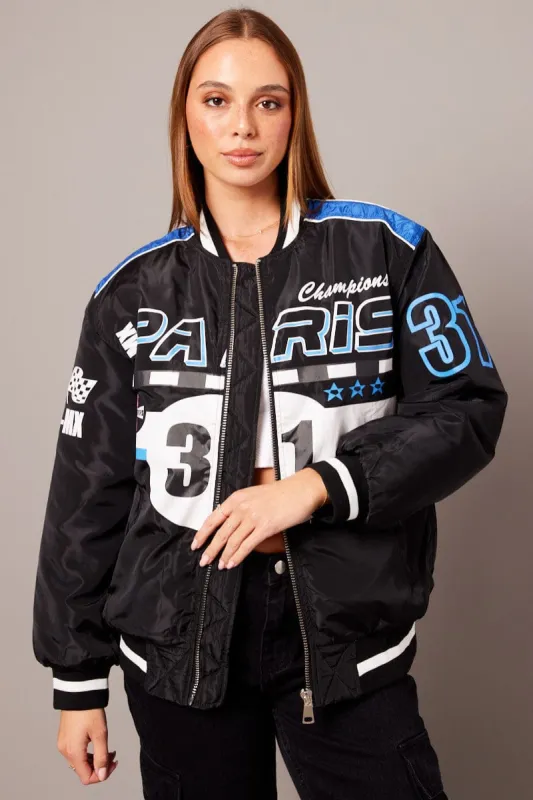 Black Jacket Long Sleeve Zip Thru Champions Print sold by Ally Fashion