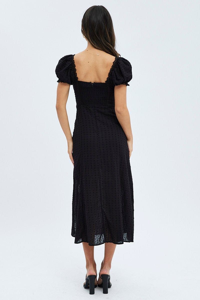 Black Midi Dress Puff Sleeve Gathered Bust Cotton sold by Ally Fashion product image thumbnail 5