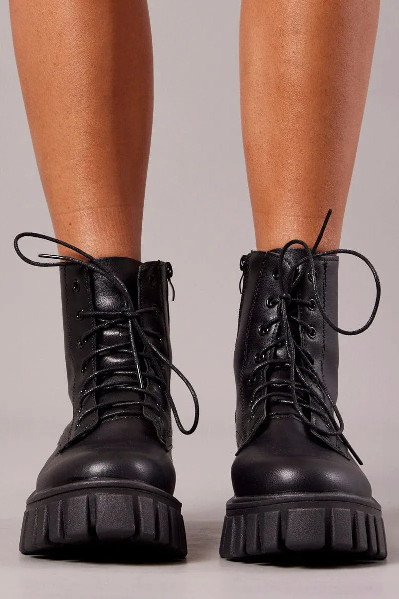 Black Lace Up Chunky Boots sold by Ally Fashion product image thumbnail 2