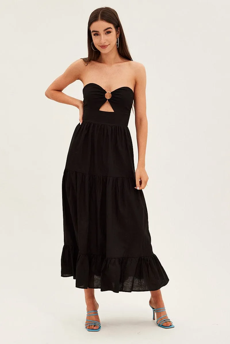Black Maxi Dress Sleeveless Bandeau Ring Detail sold by Ally Fashion