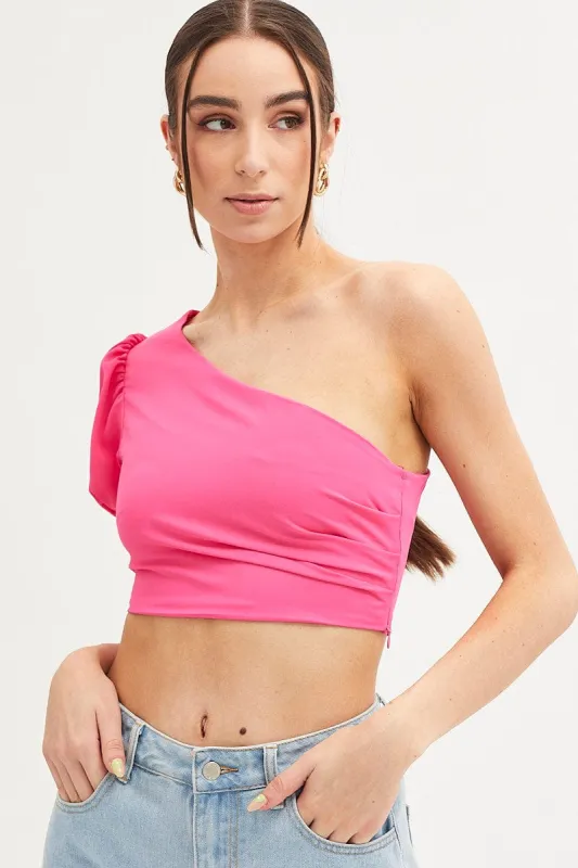 Pink One Shoulder Crop Top sold by Ally Fashion