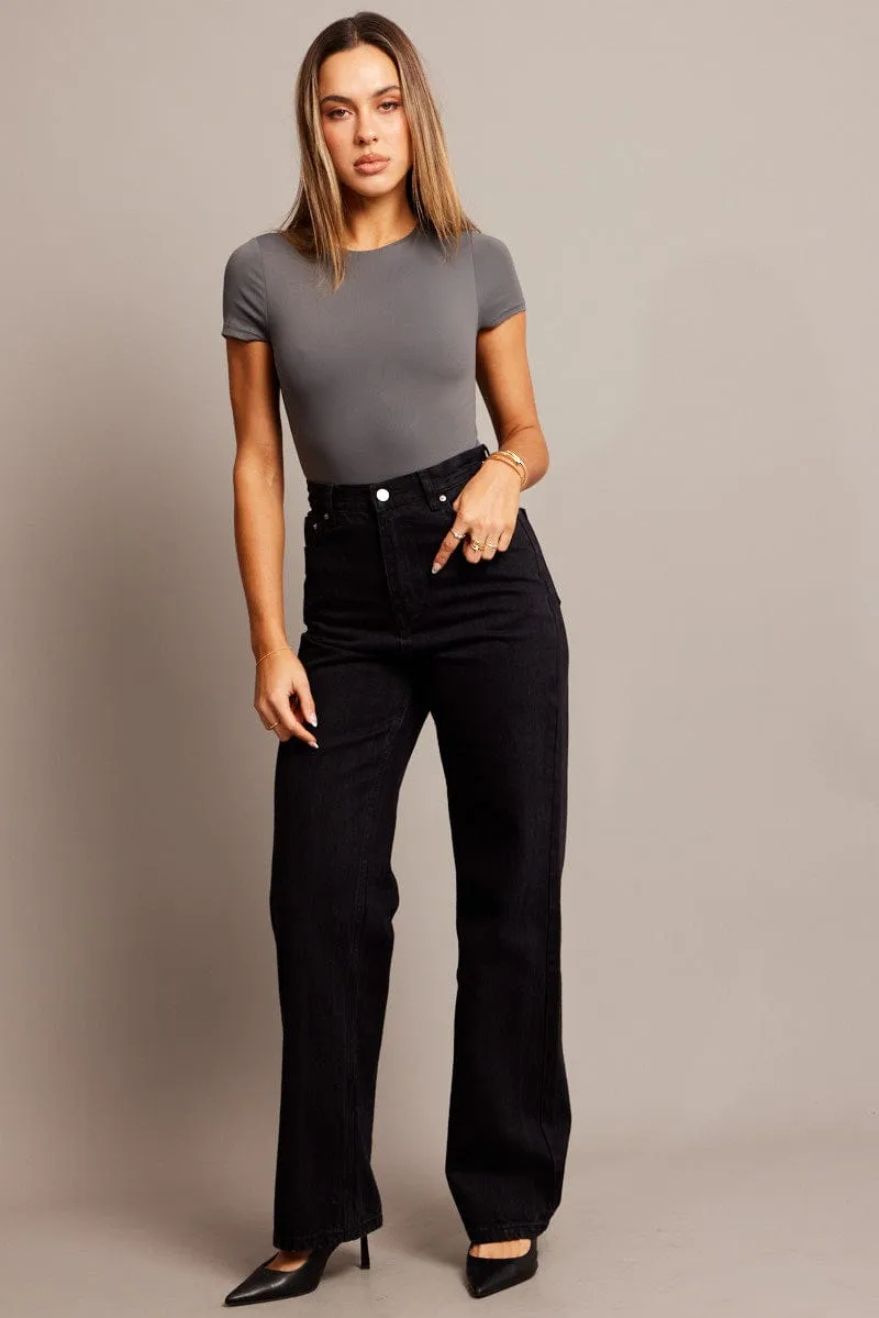 Grey Bodysuit Short Sleeve Crew Neck Supersoft sold by Ally Fashion product image thumbnail 2