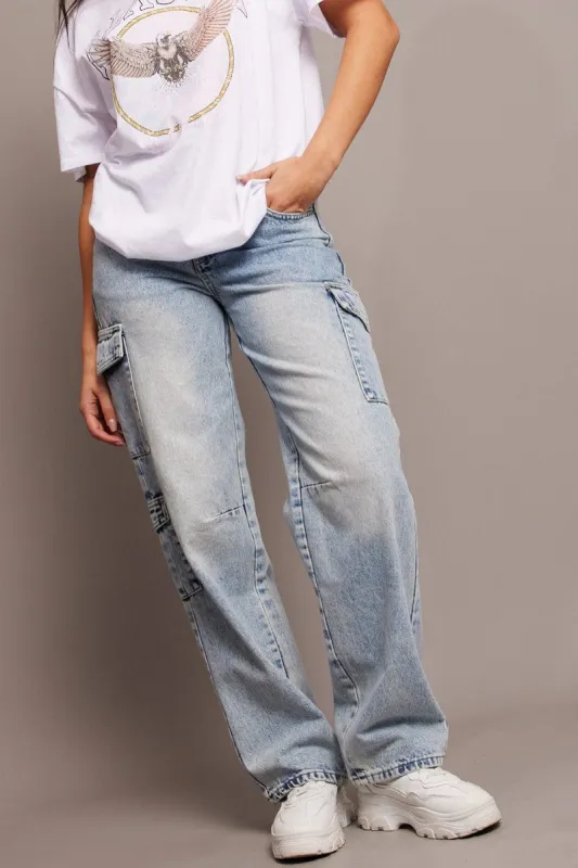 Denim Cargo Jean High Rise sold by Ally Fashion