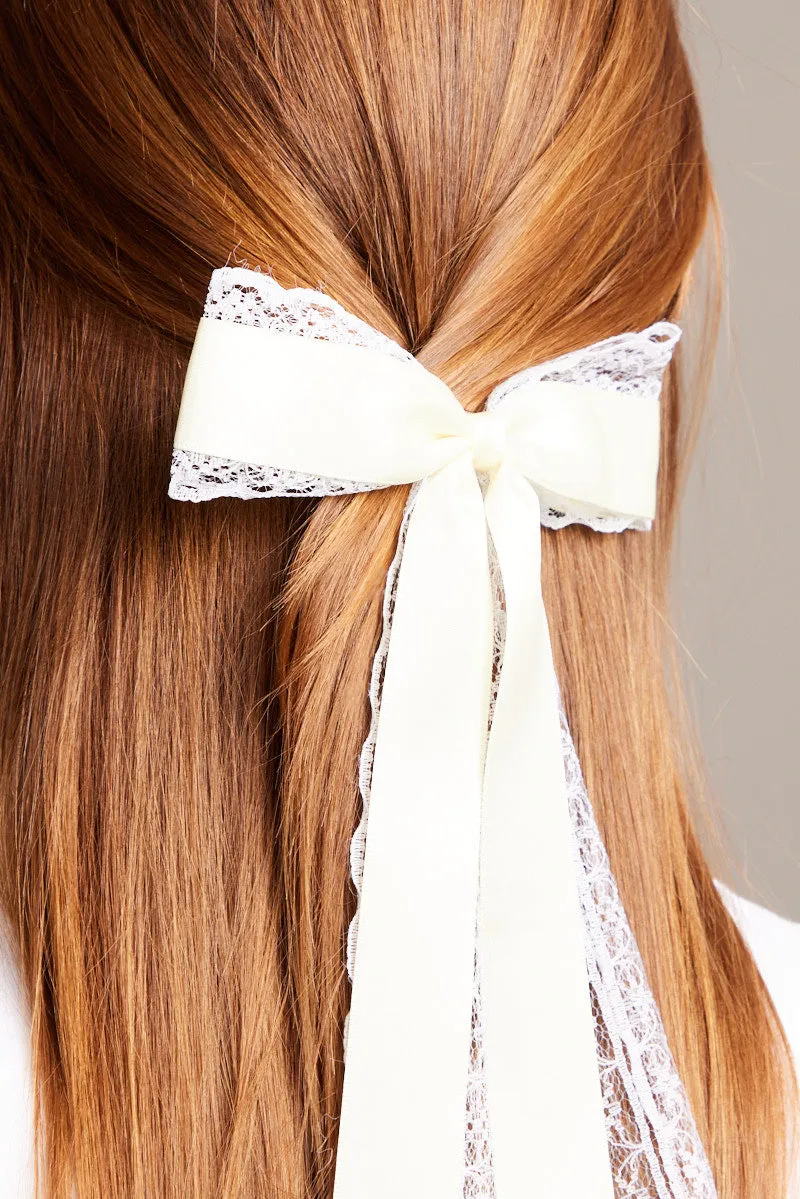 White Lace Bow Hair Clip sold by Ally Fashion product image thumbnail 2