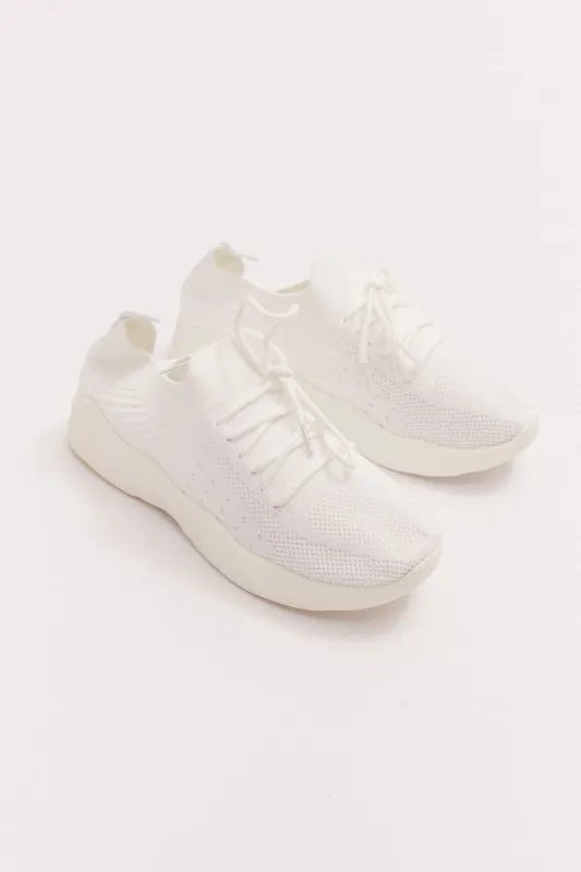 White Knit Detail Lace Up Trainers Sneakers sold by Ally Fashion