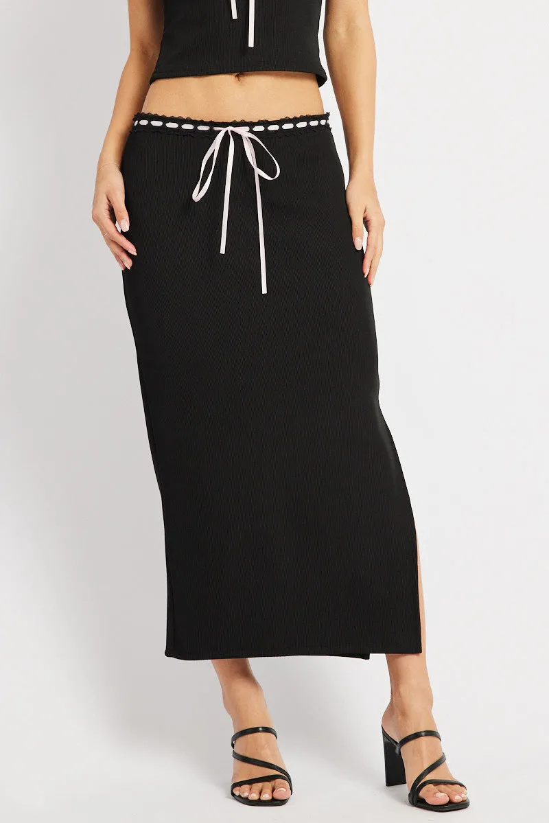 Black Midi Skirt High Rise Lace Detail Rib Jersey sold by Ally Fashion product image thumbnail 3