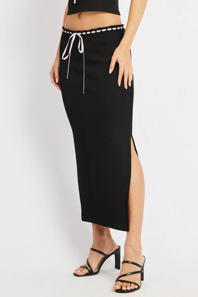 Black Midi Skirt High Rise Lace Detail Rib Jersey sold by Ally Fashion product image thumbnail 4