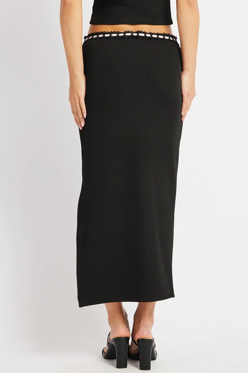 Black Midi Skirt High Rise Lace Detail Rib Jersey sold by Ally Fashion product image thumbnail 5