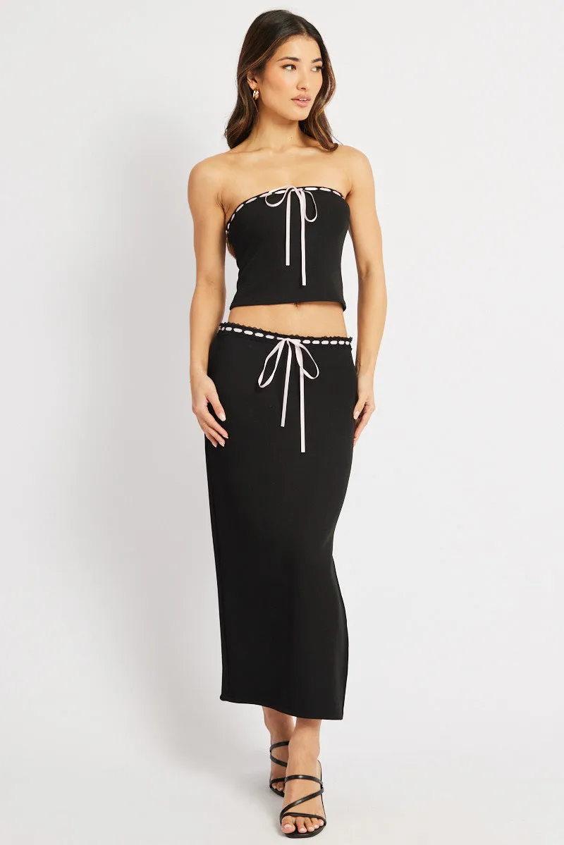 Black Midi Skirt High Rise Lace Detail Rib Jersey sold by Ally Fashion product image thumbnail 2