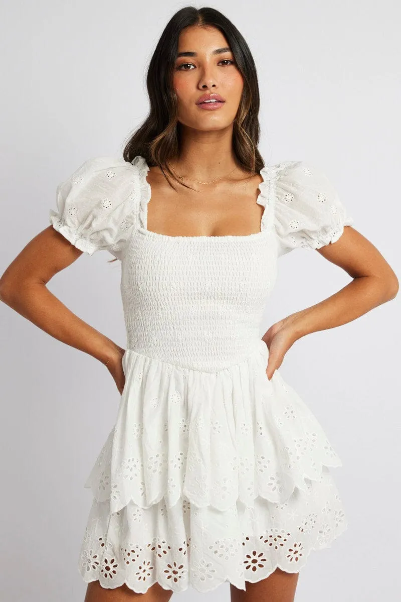 White Fit and Flare Dress Short Sleeve Embroidered sold by Ally Fashion product image thumbnail 3