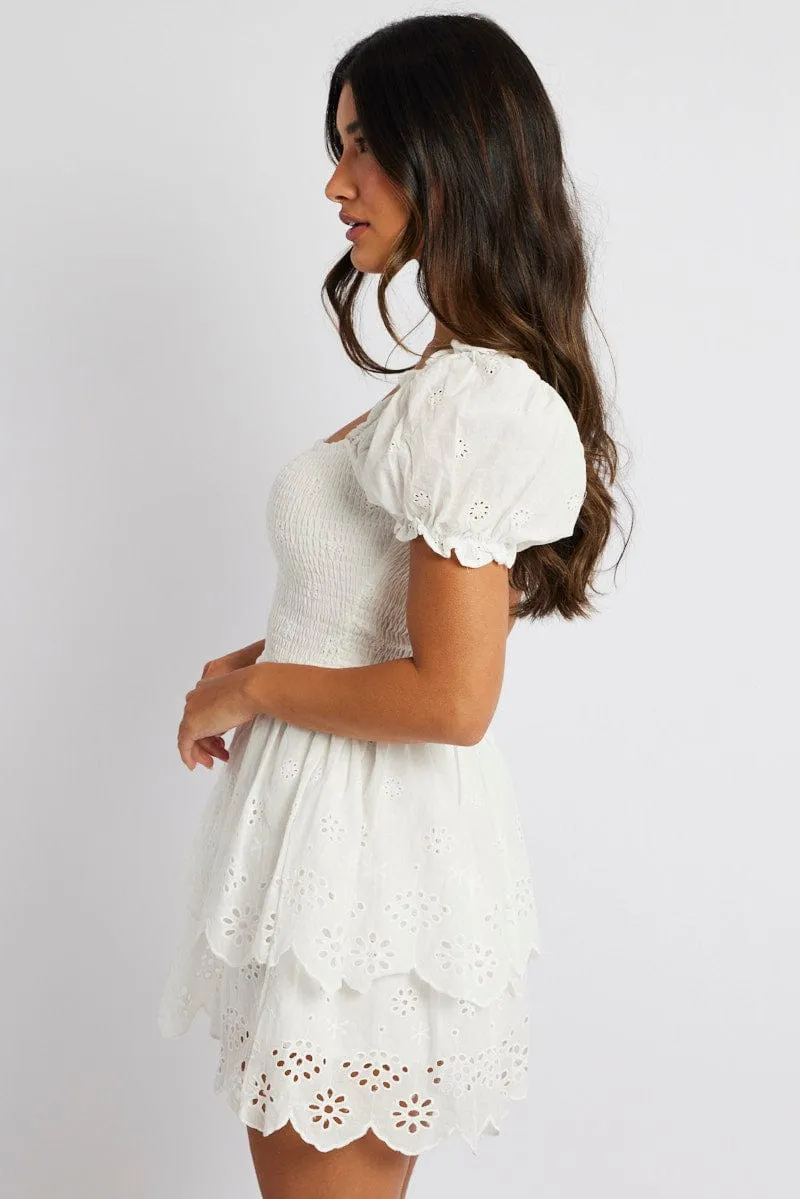 White Fit and Flare Dress Short Sleeve Embroidered sold by Ally Fashion product image thumbnail 4