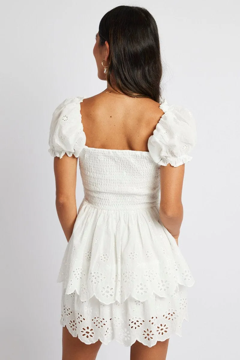 White Fit and Flare Dress Short Sleeve Embroidered sold by Ally Fashion product image thumbnail 5