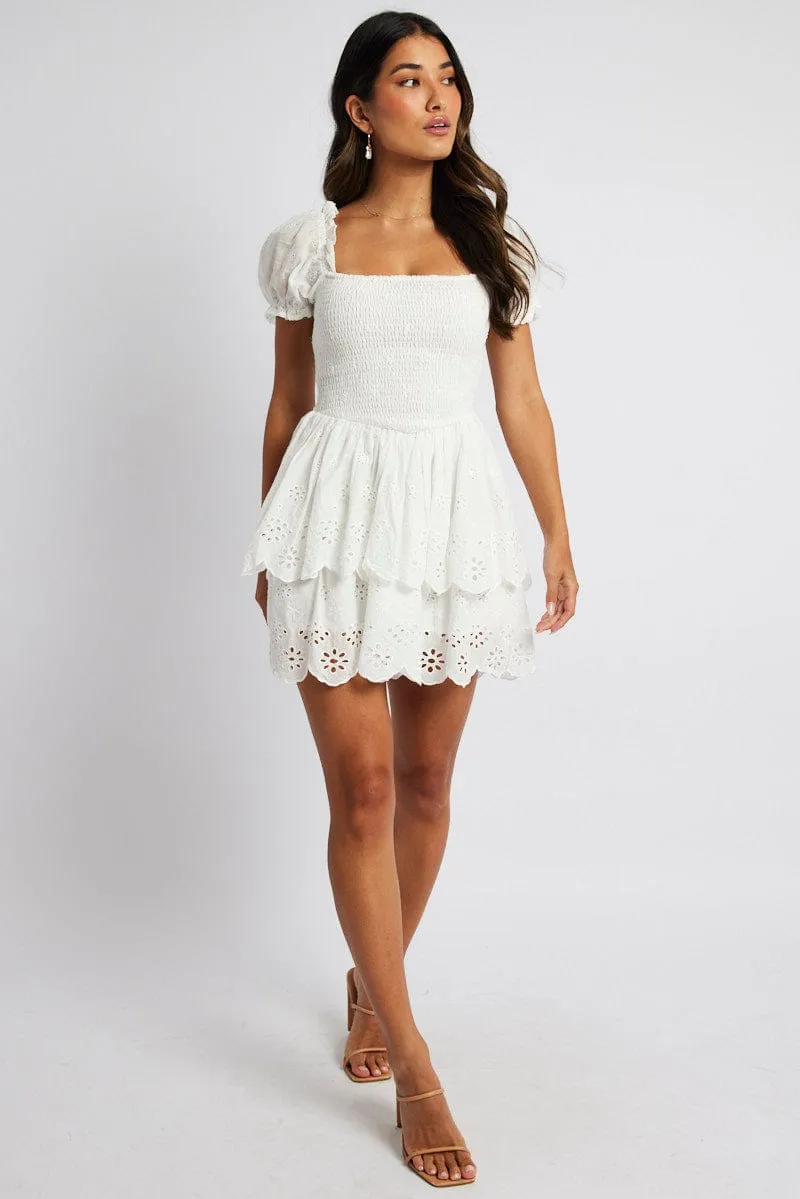 White Fit and Flare Dress Short Sleeve Embroidered sold by Ally Fashion product image thumbnail 2