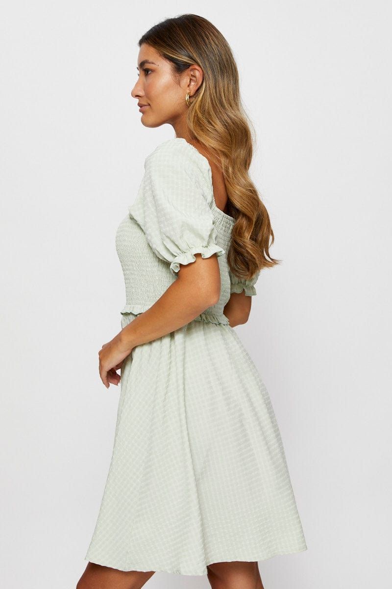 Green Fit And Flare Dress Short Sleeve Square Neck sold by Ally Fashion product image thumbnail 4