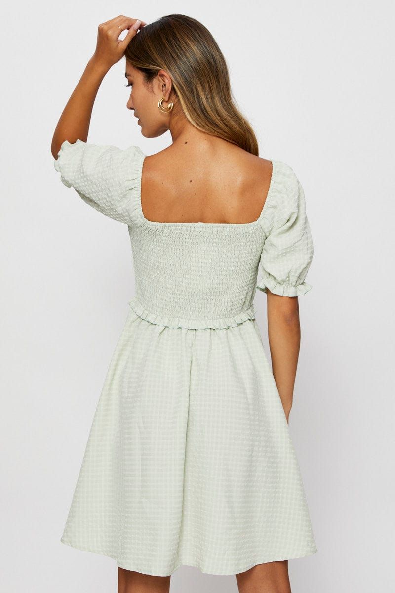 Green Fit And Flare Dress Short Sleeve Square Neck sold by Ally Fashion product image thumbnail 5