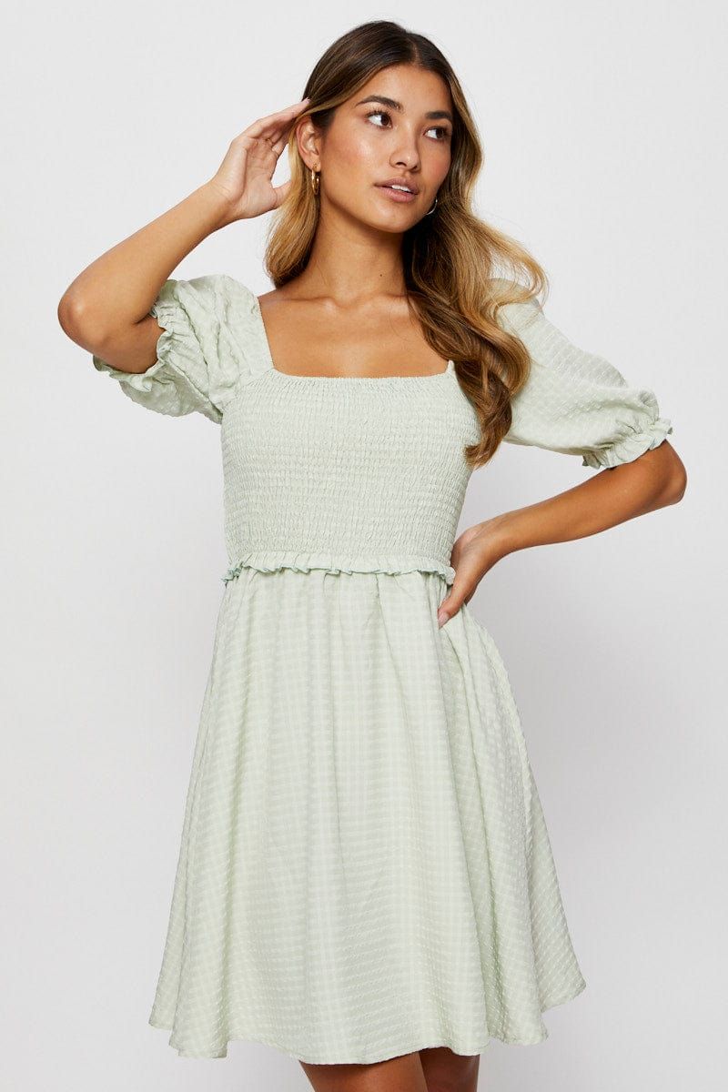 Green Fit And Flare Dress Short Sleeve Square Neck sold by Ally Fashion product image thumbnail 3