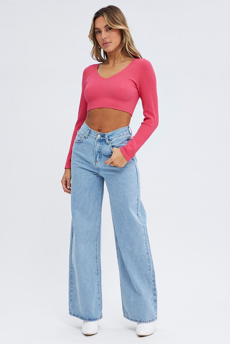 Pink Top Long sleeve V neck Seamless sold by Ally Fashion product image thumbnail 2