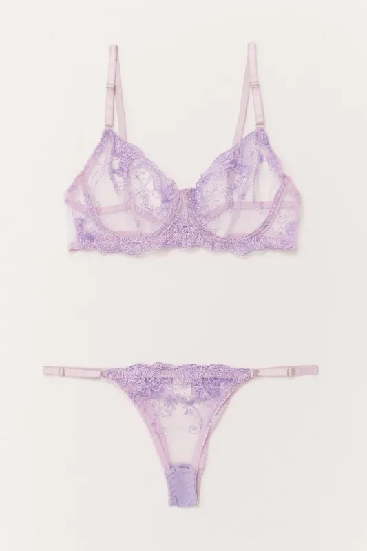 Purple Floral Embroidered Lingerie Set sold by Ally Fashion