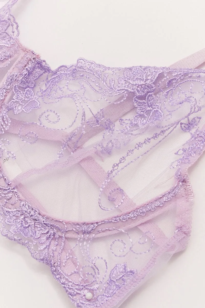 Purple Floral Embroidered Lingerie Set sold by Ally Fashion product image thumbnail 2