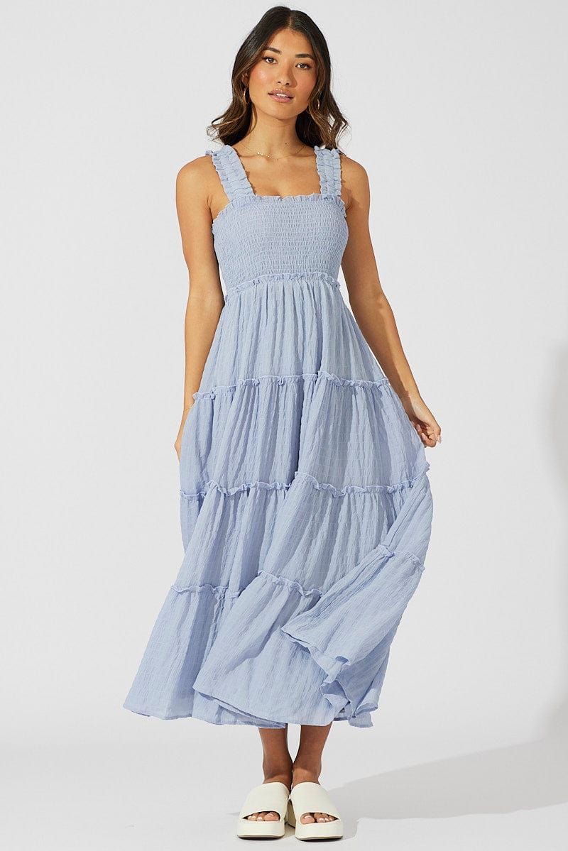 Blue Maxi Dress Sleeveless Tiered sold by Ally Fashion
