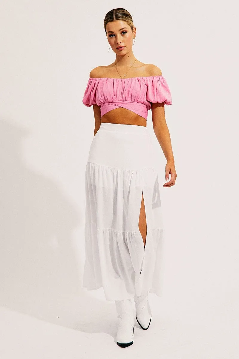Pink Crop Top Short Sleeve Sweetheart Neckline Tie Back sold by Ally Fashion product image thumbnail 2