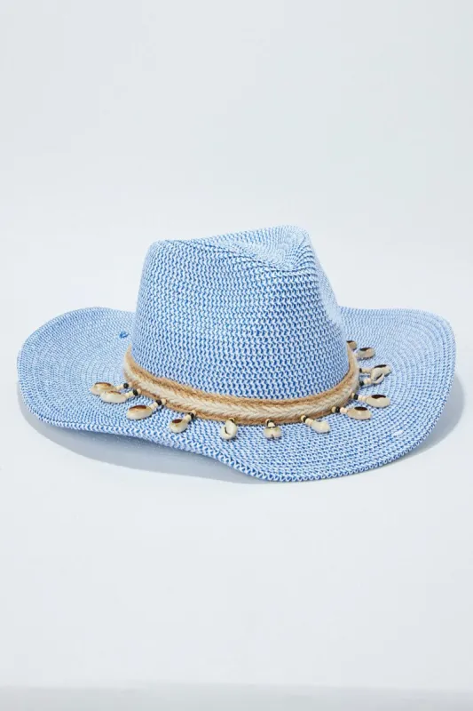 Blue Shell Detail Straw Cowboy Hat sold by Ally Fashion