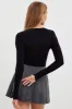 Black Bodysuit Long Sleeve Round Neck Cut Out Rib sold by Ally Fashion