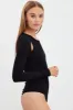 Black Bodysuit Long Sleeve Round Neck Cut Out Rib sold by Ally Fashion