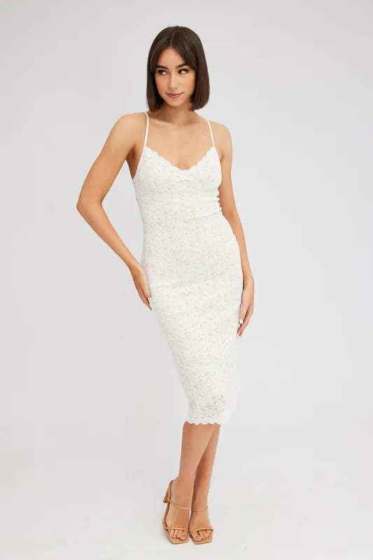 White Midi Dress Sleeveless V-Neck Bodycon Lace Stretch sold by Ally Fashion