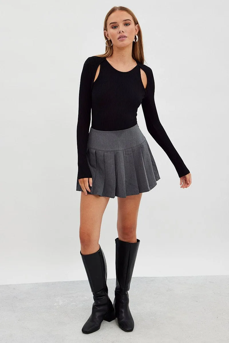 Black Bodysuit Long Sleeve Round Neck Cut Out Rib sold by Ally Fashion product image thumbnail 3