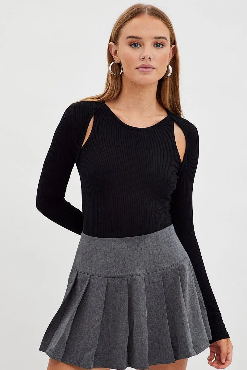 Black Bodysuit Long Sleeve Round Neck Cut Out Rib sold by Ally Fashion