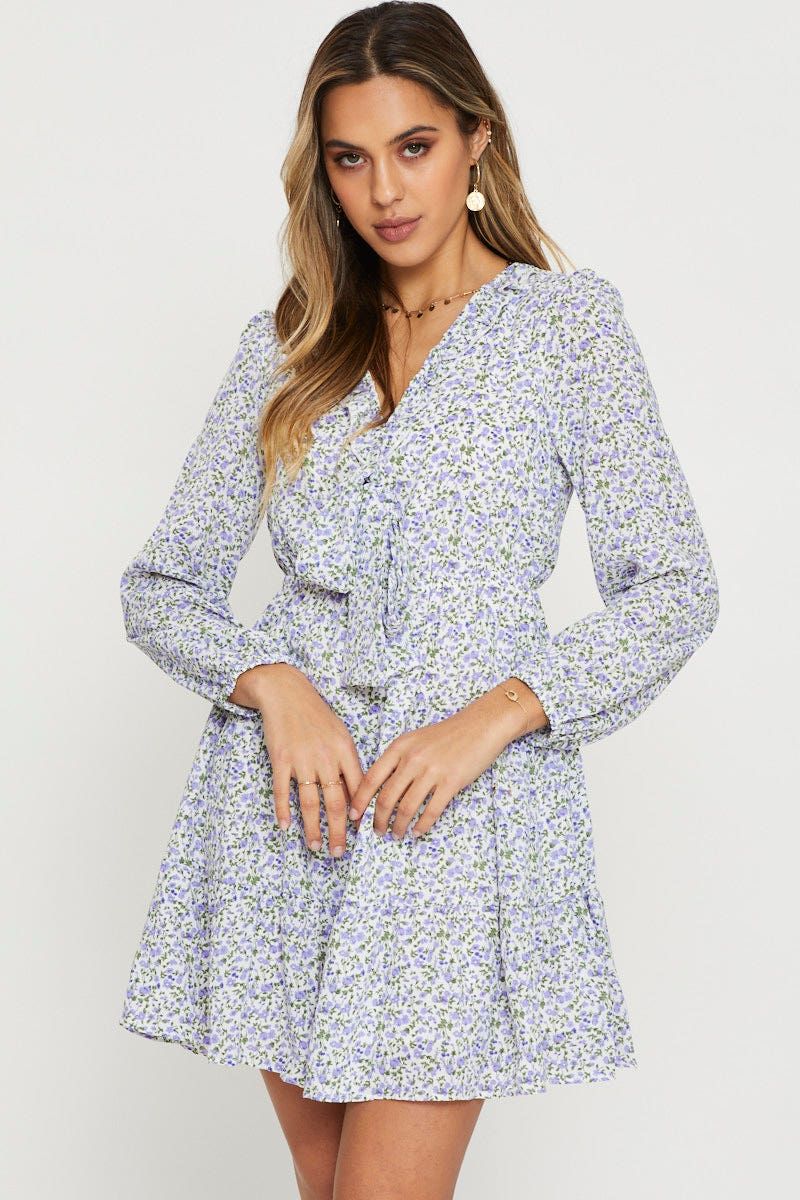 Print Mini Dress Long Sleeve sold by Ally Fashion
