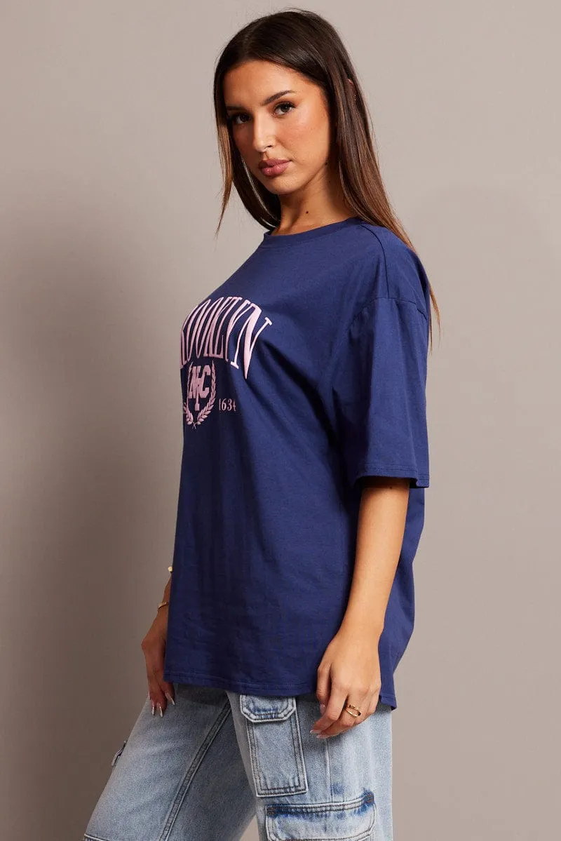 Blue Graphic Tee Short Sleeve sold by Ally Fashion product image thumbnail 4