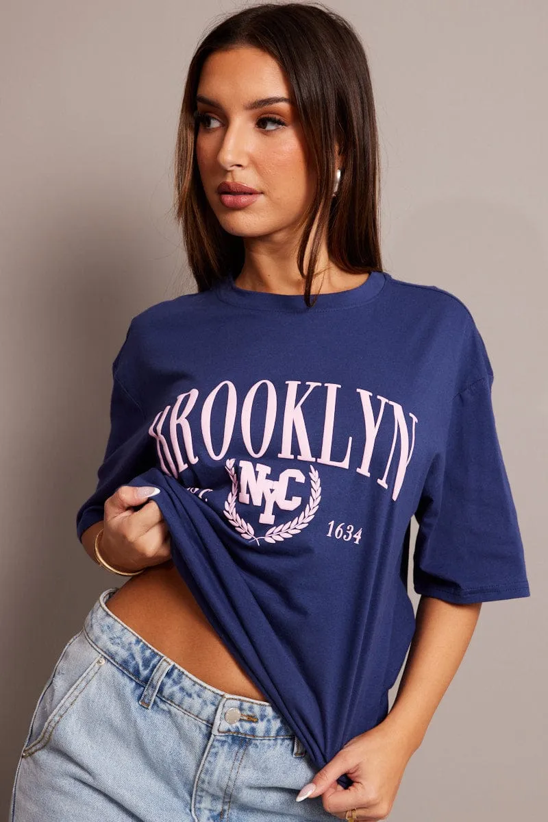 Blue Graphic Tee Short Sleeve sold by Ally Fashion