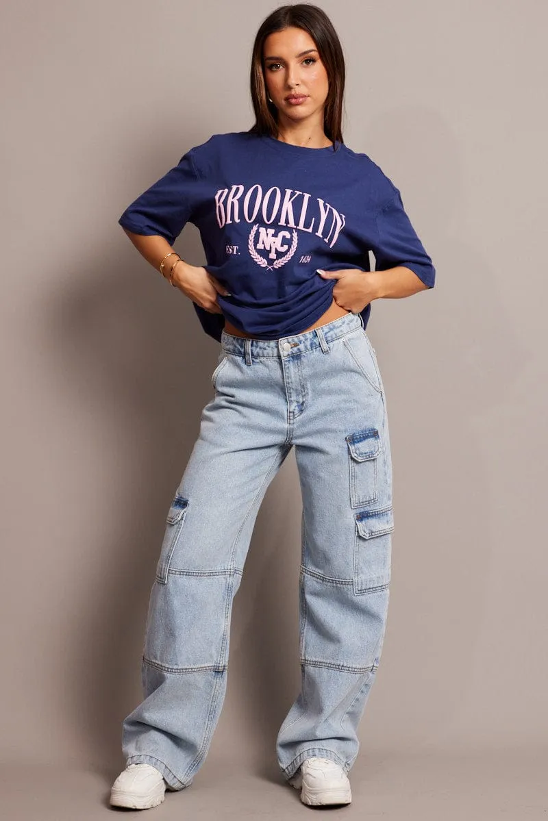 Blue Graphic Tee Short Sleeve sold by Ally Fashion product image thumbnail 2