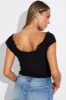 Black Front Tie Top Short Sleeve Rib sold by Ally Fashion