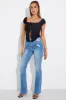 Black Front Tie Top Short Sleeve Rib sold by Ally Fashion