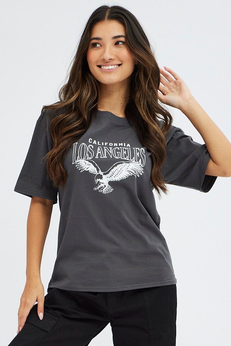 Grey Graphic T Shirt Short Sleeve sold by Ally Fashion product image thumbnail 3