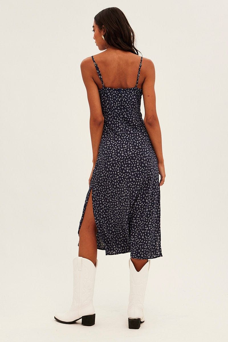 Black Ditsy Midi Dress Sleeveless Ruched Bust sold by Ally Fashion product image thumbnail 5