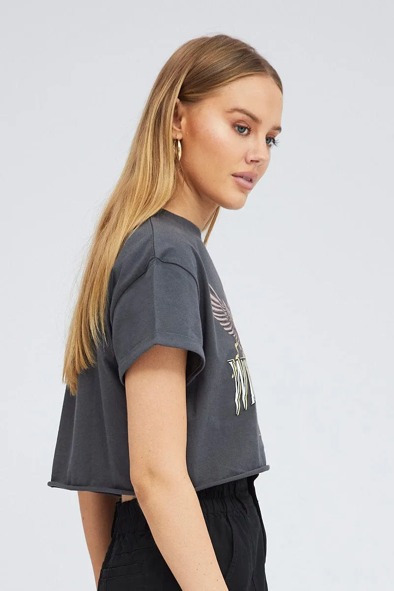 Grey Graphic Eagle Mountains Crop Oversized Tee T-shirt sold by Ally Fashion product image thumbnail 4