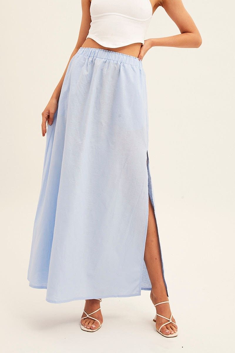 Blue Maxi Skirt Linen Blend Side Split sold by Ally Fashion product image thumbnail 2